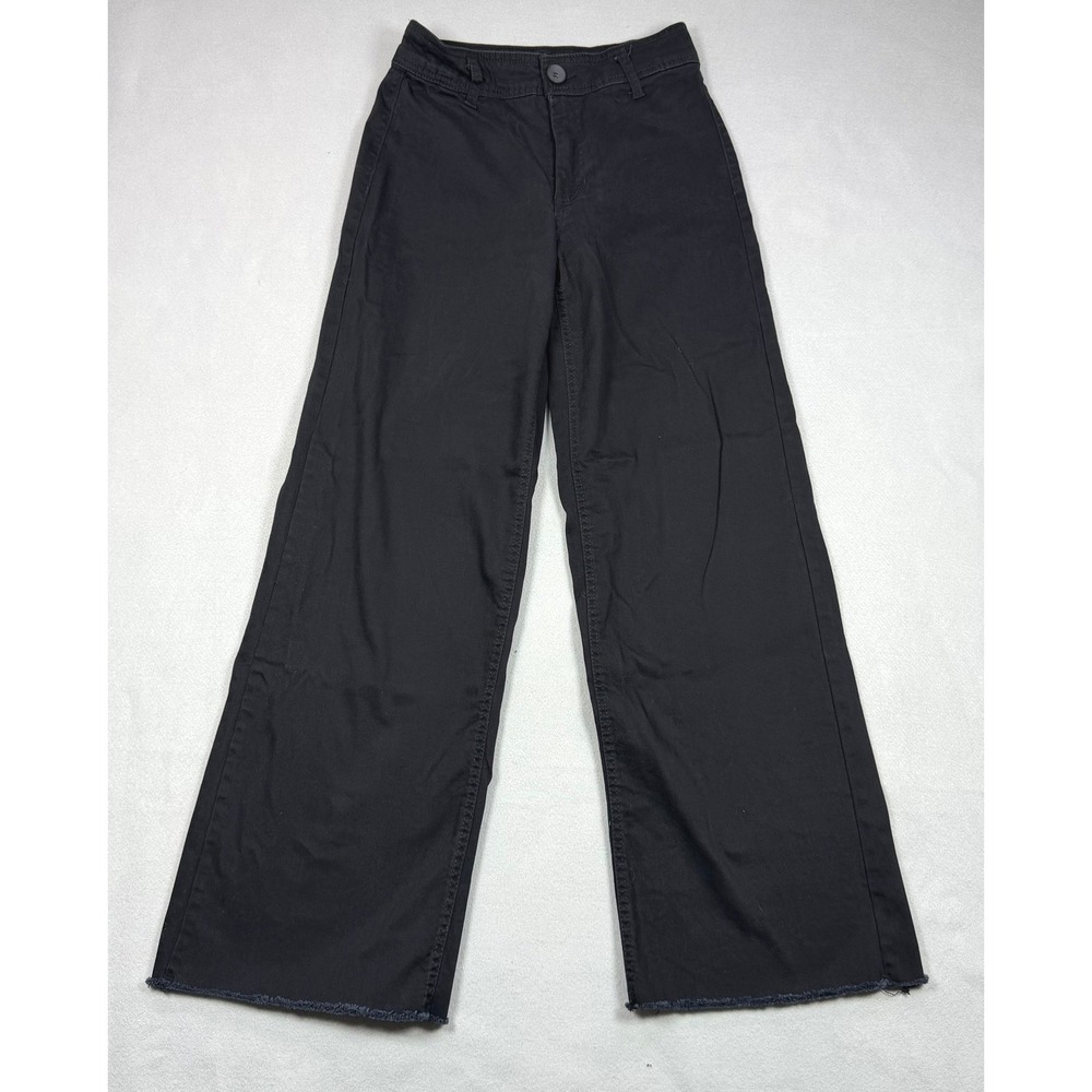 OAT New York Womens Wide Leg Raw Hem Pants Black High Rise Size 4 27